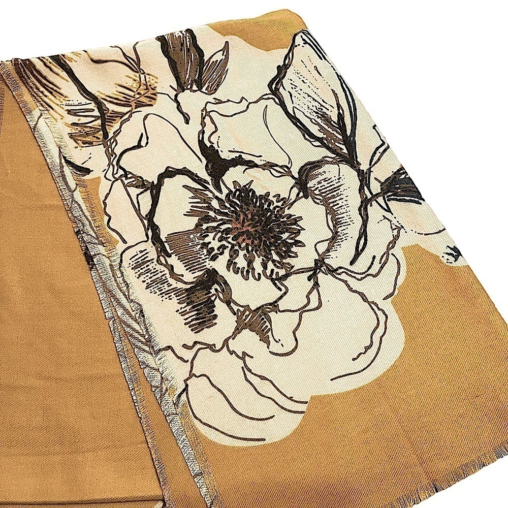 Unbranded Super Soft Golden Yellow Scarf Wrap Large Floral Print and Self Fringe - Picture 7 of 8